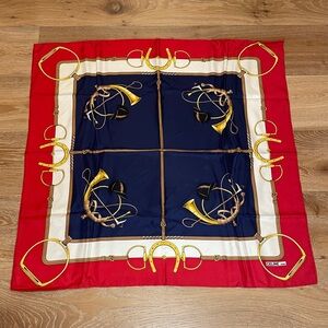 Authentic Vintage Celine Scarf. 100% Silk, Hand Rolled. Equestrian Motif.